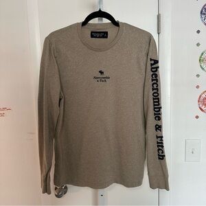 Abercrombie & Fitch Tan Long-Sleeve Logo Shirt - Soft A&F Tee - Size L